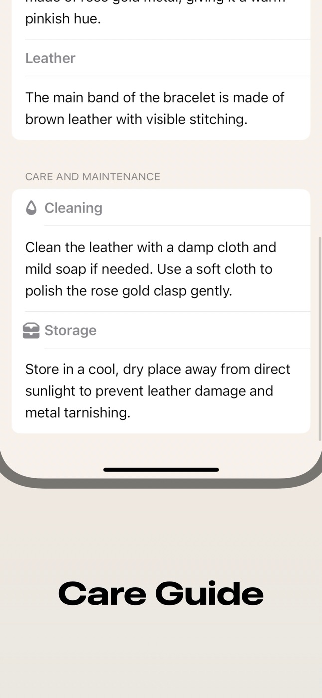 Care guide for cleaning and storage